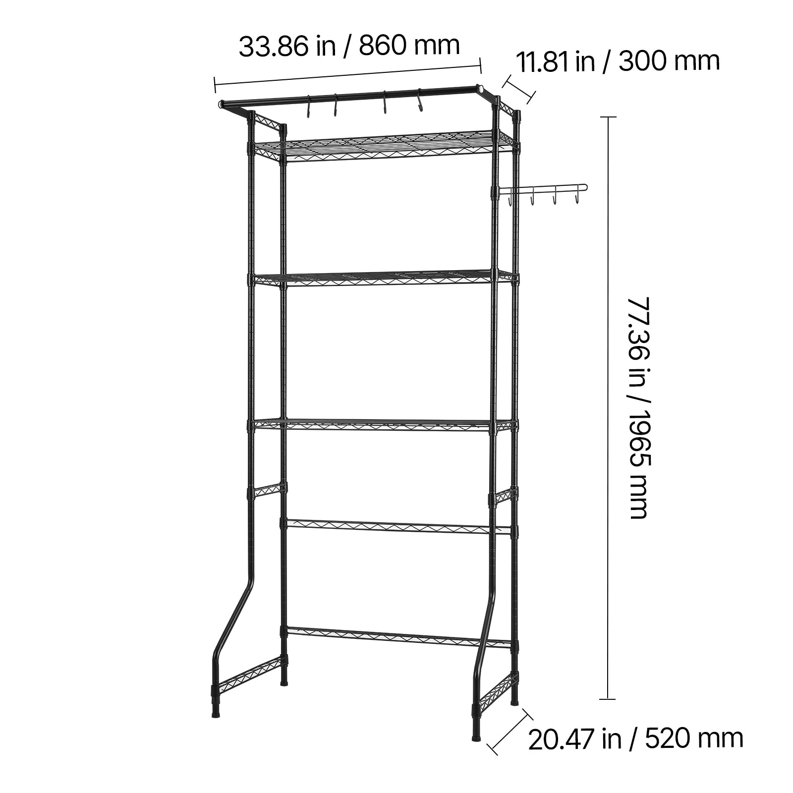 Over Washer And Dryer Storage Rack With Hanging Rod And Hooks_voghion.com